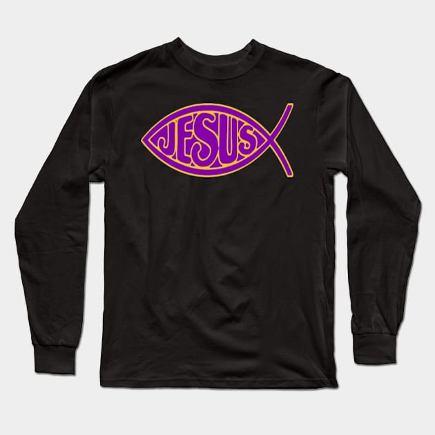 JESUS FISH PURPLE GOLD ICHTHYS CHRIST CHRISTIAN Long Sleeve T-Shirt by colormecolorado